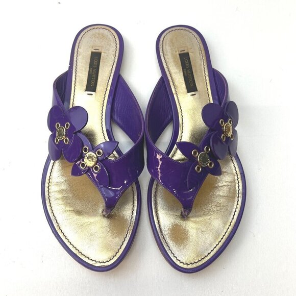 Louis Vuitton Vernis Flower Thong Sandals Purple Flip Flops Size 7 Authe… - Picture 2 of 14